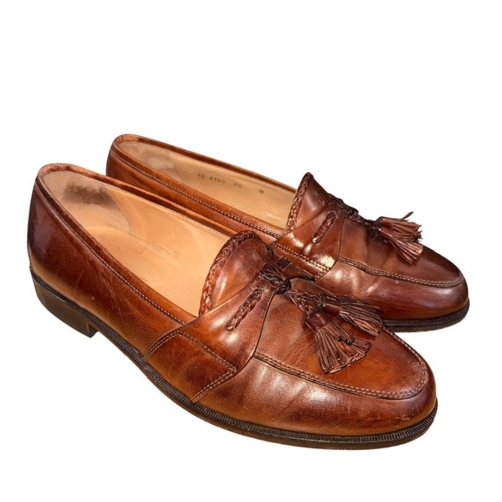 Johnston & Murphy Loafers Mens 8.5W Pre-Owned Brown Tassel Braided Leather Italy - Picture 3 of 16